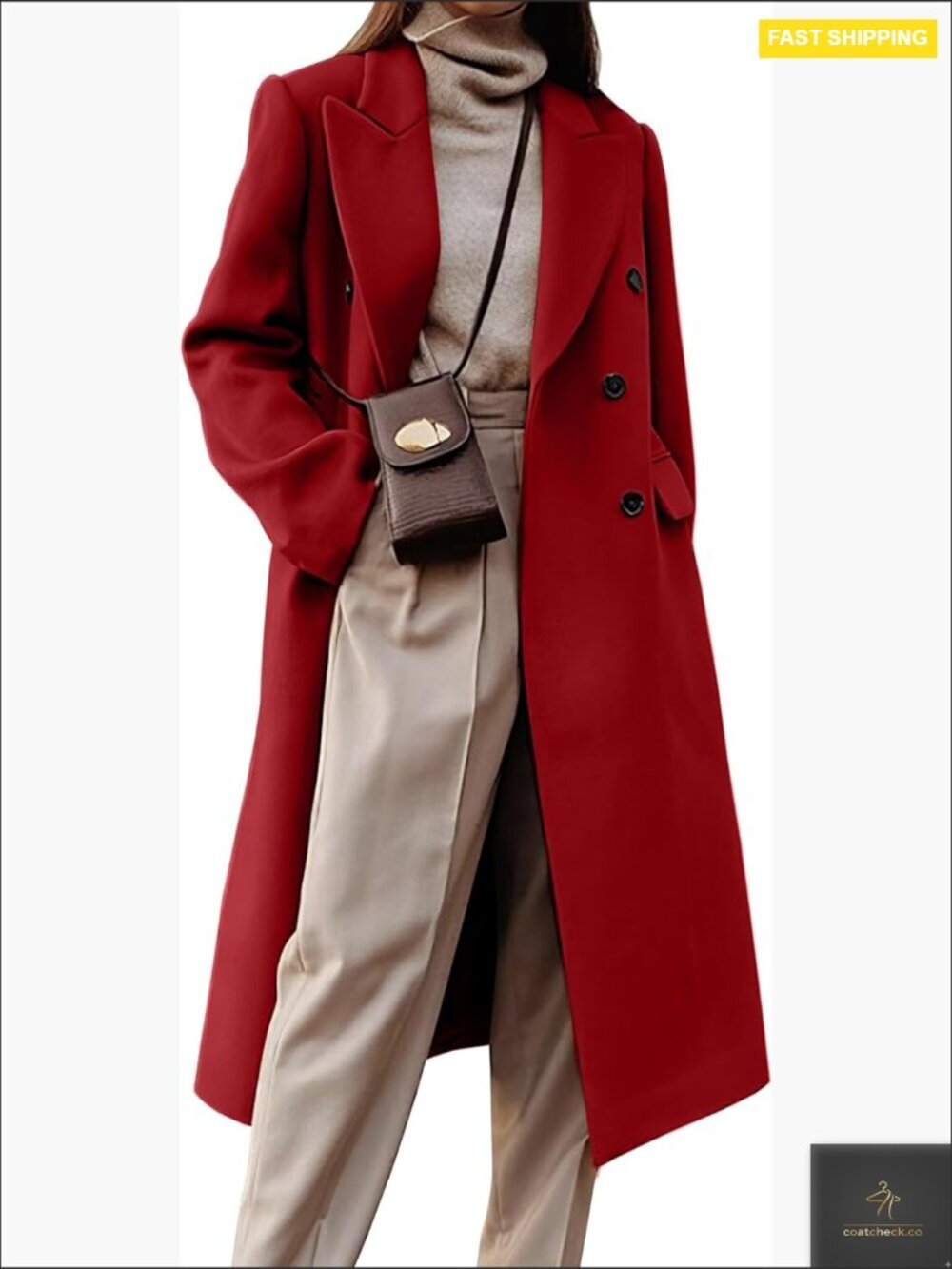 Wool Pea Coat Classic Double Breasted Trench Overcoat Fall Winter Elegant